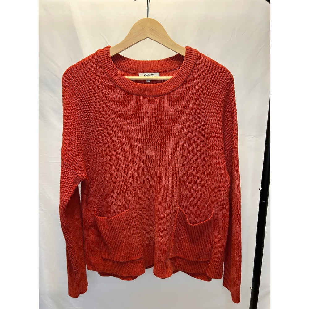 Madewell Sweater Women L Reddish Orange Good Shaker Stitch Front Pocket Crewneck